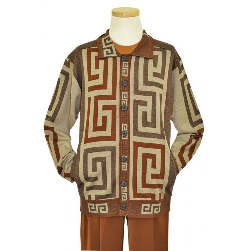 Prestige Rust / Brown / Tan Italian Design Button Front 2 PC Knitted Outfit KTN-354